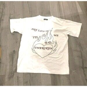 Unbroken Nowt  Men’s White Shirt With She Loved Me Until Graphic. Size M. B22